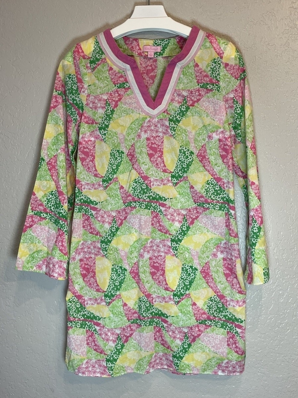 Bright Floral Patchwork Tunic with Pink Trim Lilly Pulitzer Sz M NWT